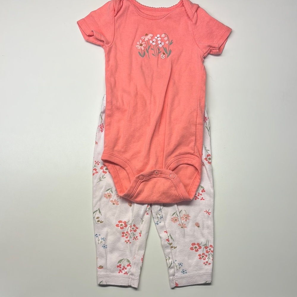 Carter’s Floral Coral Onesie and Floral Pants Set- 6-9 Month
